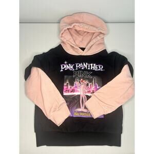 Pink Panther Hoodie Kids Size 6Y 120 Black Pink Graphic Sweatshirt MGM Cartoon